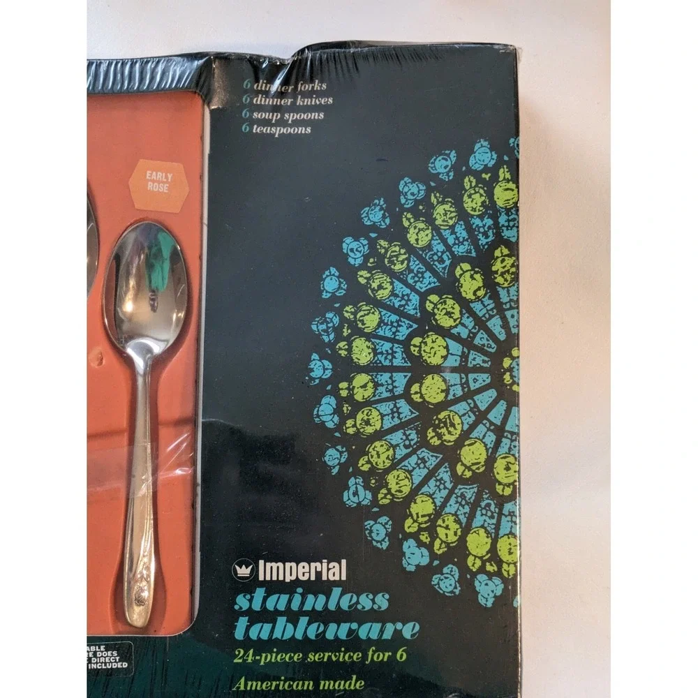 Service for 6 Imperial Early Rose Stainless Steel USA Box 24 Pieces Box NEW